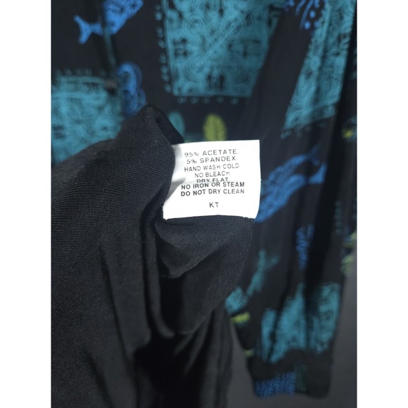Vtg Vikki Vi Womens 2X Slinky Knit Blouse Black Fish Print Button‎ Front 90s Y2K - Picture 5 of 12